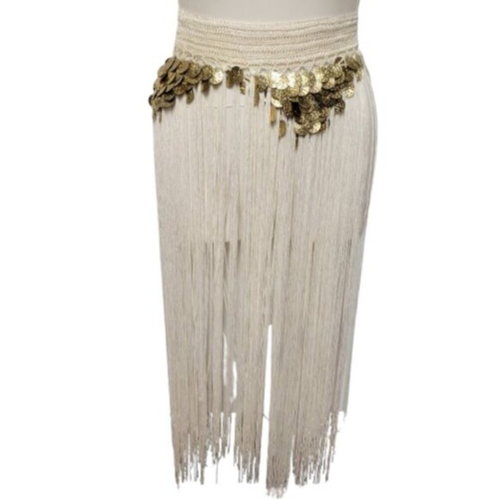 Hip Skirt Belly Dance Tassels Fringe Skirt Bellydance Coins and Fringe Hip Scarf - Picture 9 of 14